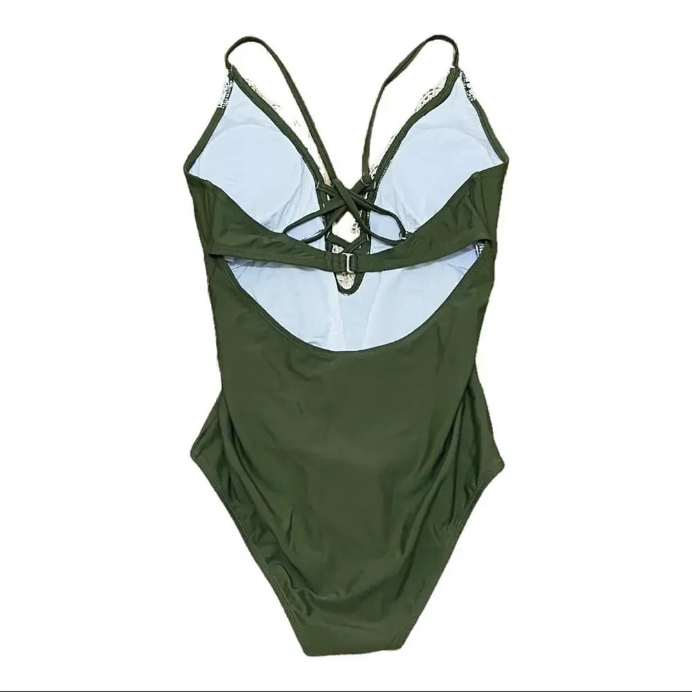 Cupshe Pludging V-Neck Chrochet Swim Suit Green Size M